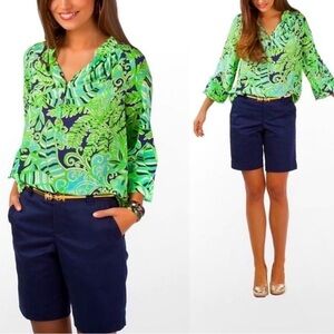 Lilly Pulitzer Green Blue Elsa Silk Top XS